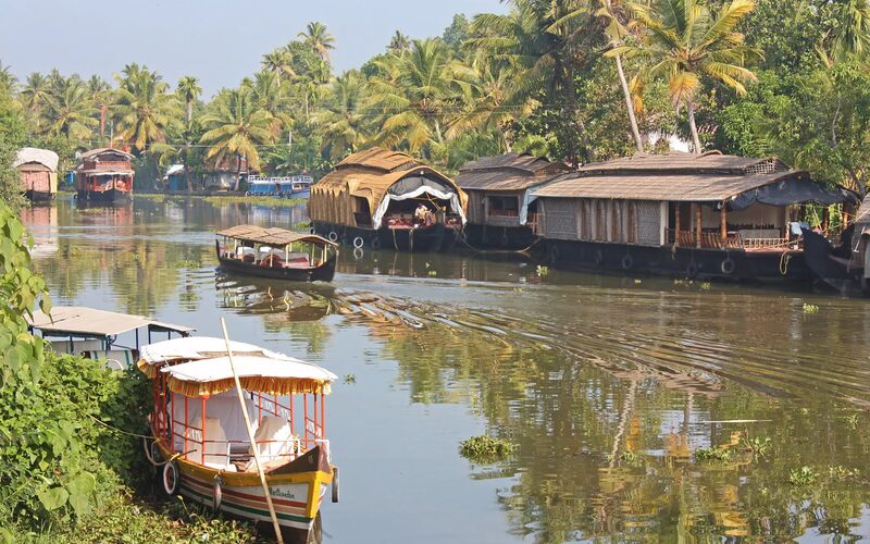 Kerala backwaters with traditional houseboats